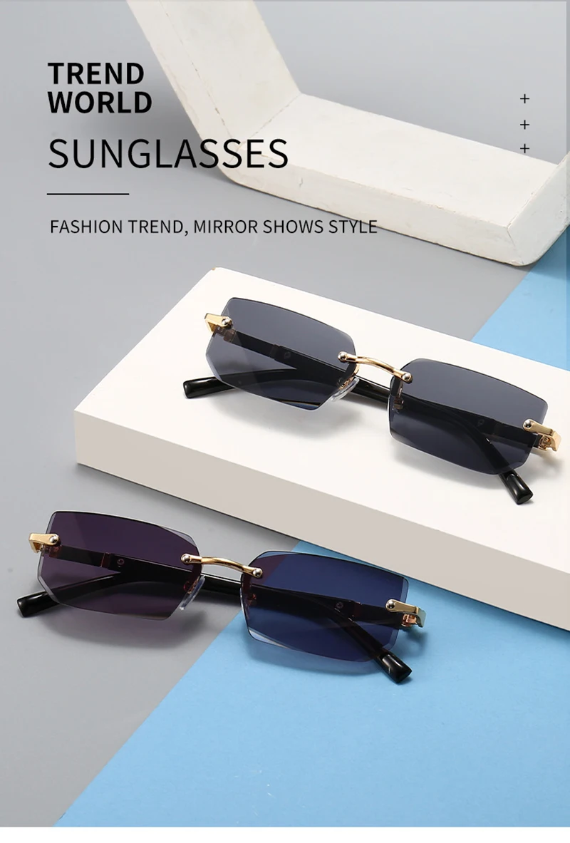 Fashion Rimless Sunglasses Men Women Populare Frameless Sun Glasses Male Female Classic Small Square Summer Traveling Shades