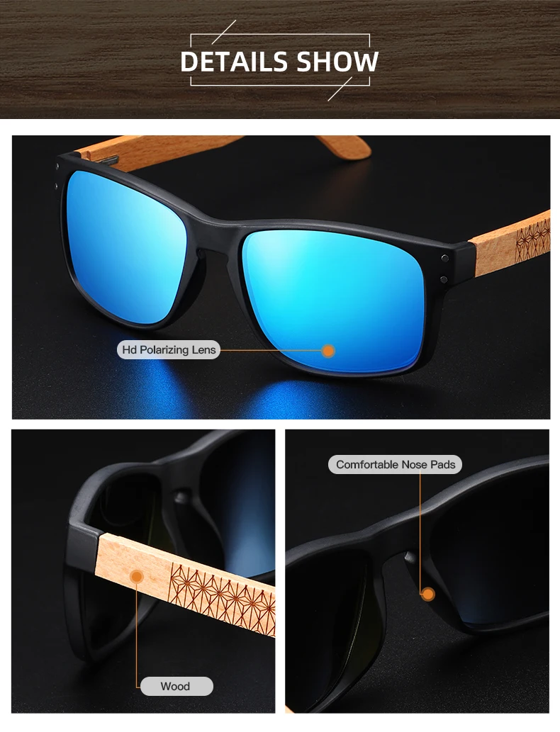 XSW Brand Design Beech wood Handmade Sunglasses Men Polarized Eyewear Outdoor Driving Sun Glasses Reinforced Hinge 5527