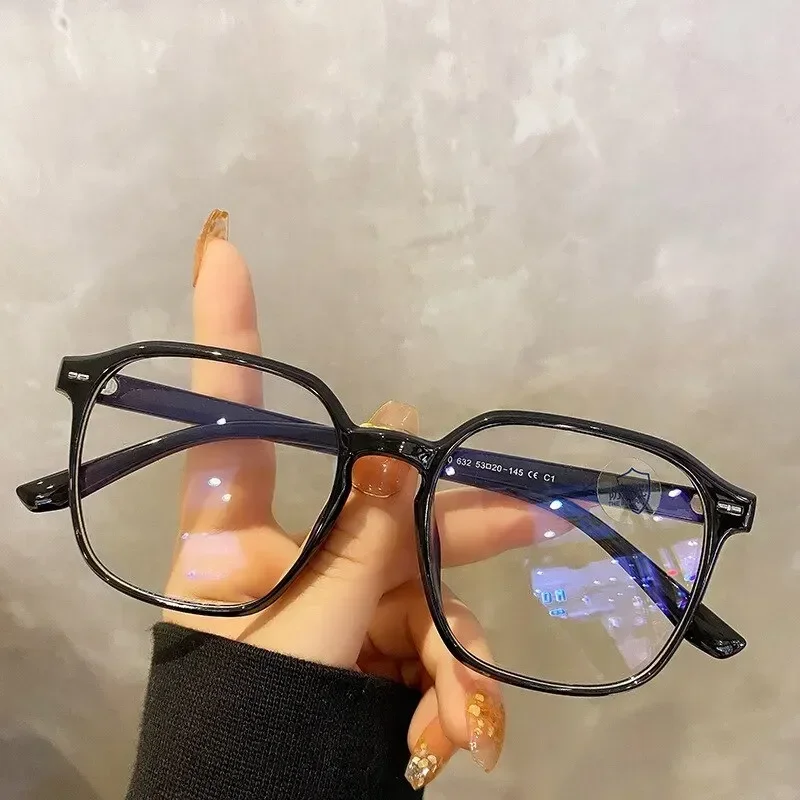 Square Polygon Frame Plain Glasses Fashion Glasses Lenses Blocking Glasses Black Transparent  All Can Match Men Women