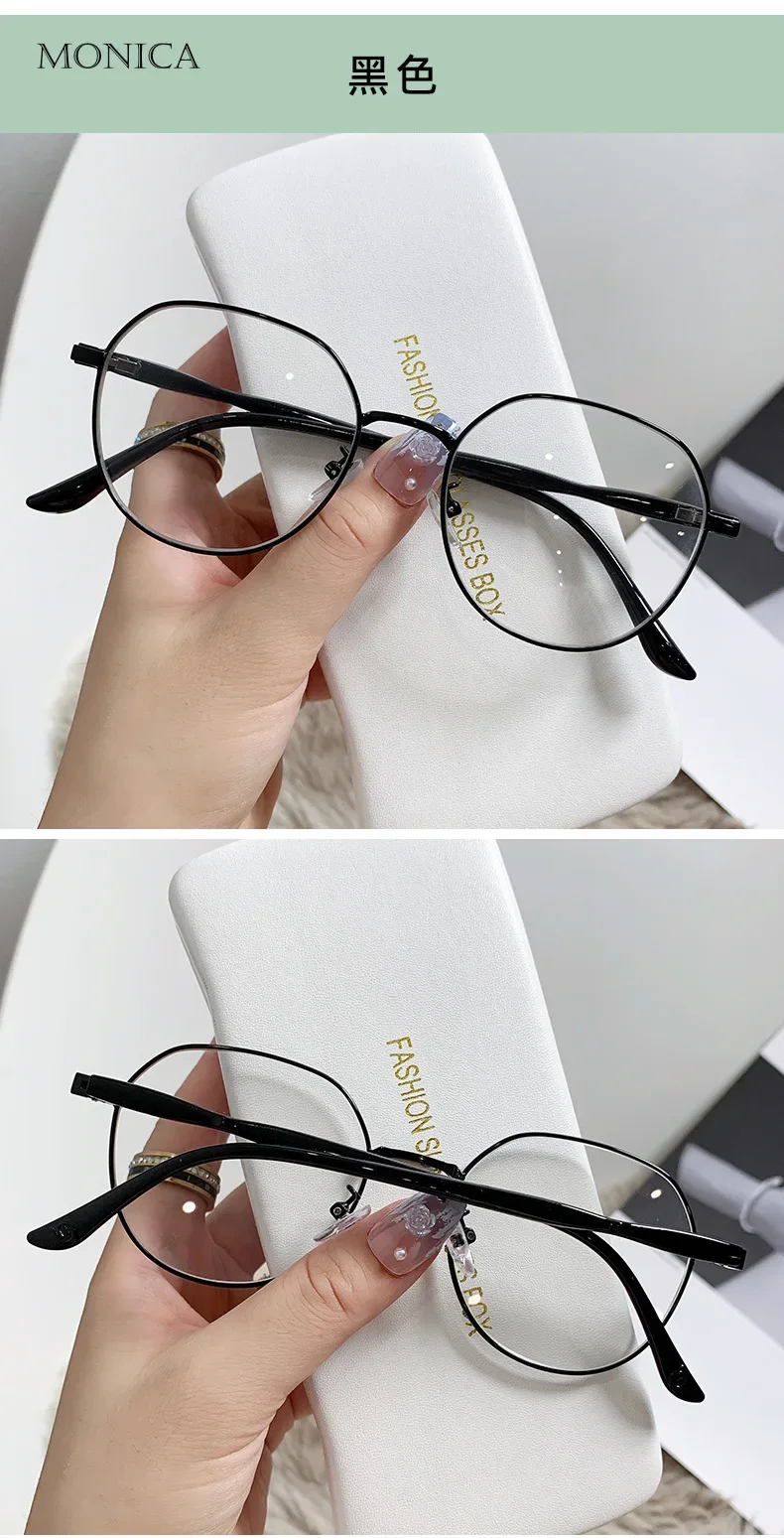 Metal Round Decor Round Glasses Women Anti Blue Light Computer Glasses Black Metal Spectacle Frame 0 Diopter 2024 Glasses