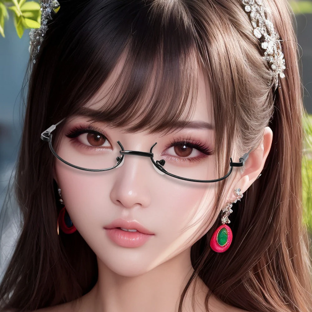 Harajuku Half Frames Glasses Frame Unisex Vintage Oval No Lens Optical Spectacles Cosplay Photography Metal Party Eyewear