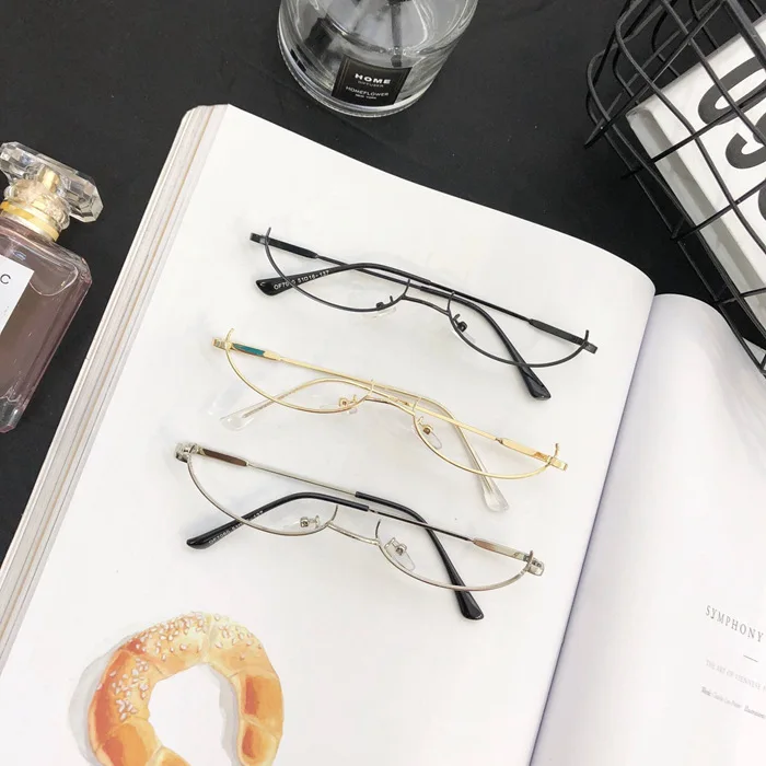 Harajuku Half Frames Glasses Frame Unisex Vintage Oval No Lens Optical Spectacles Cosplay Photography Metal Party Eyewear