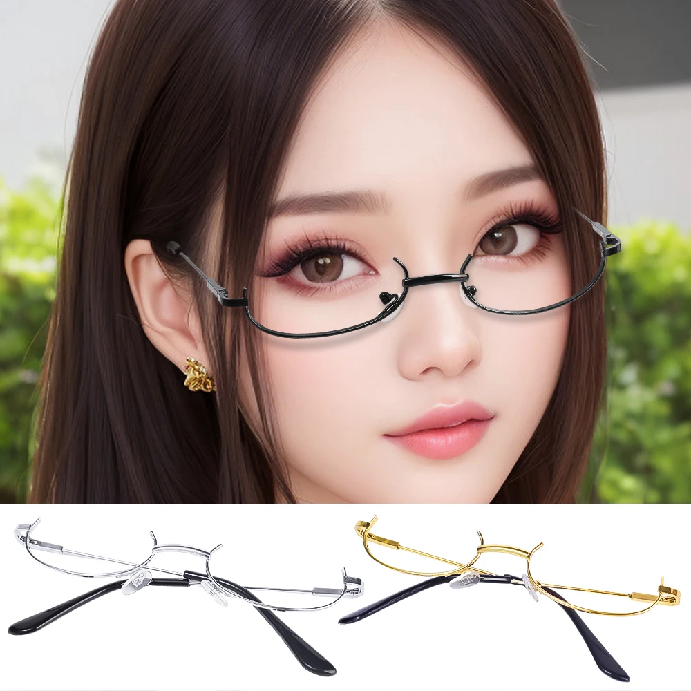 Harajuku Half Frames Glasses Frame Unisex Vintage Oval No Lens Optical Spectacles Cosplay Photography Metal Party Eyewear