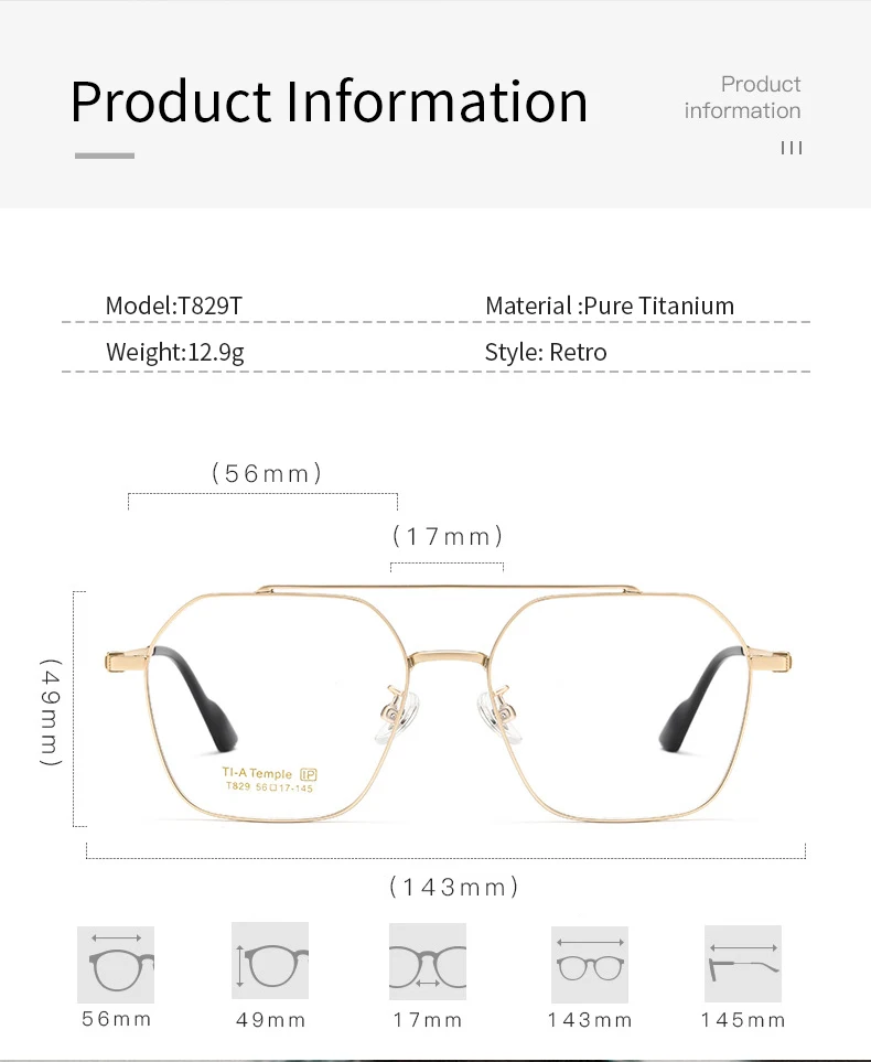 Lzabella 2025 Fashion New Eyeframe Pure Titanium Double Beam Retro Frame High Quality Men's Prescription Glasses T829T