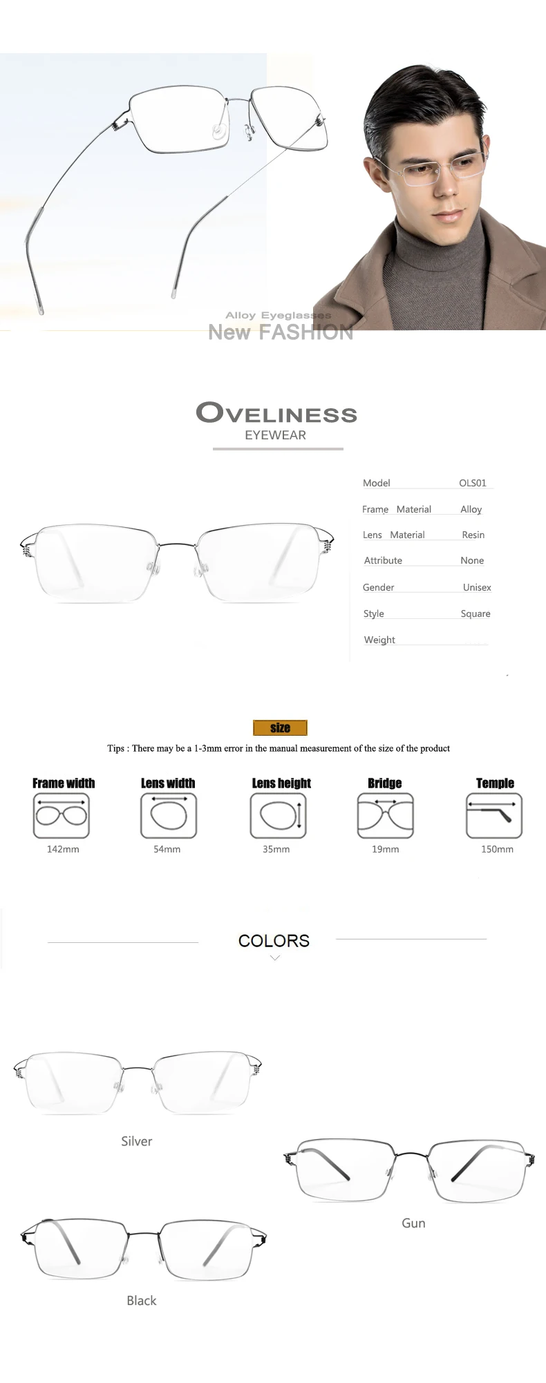 Pure  Titanium Rim Square Glasses Frame Men Eyeglasses frames  New Women Brand Designer Screwless Korean Eyewear Spectacles