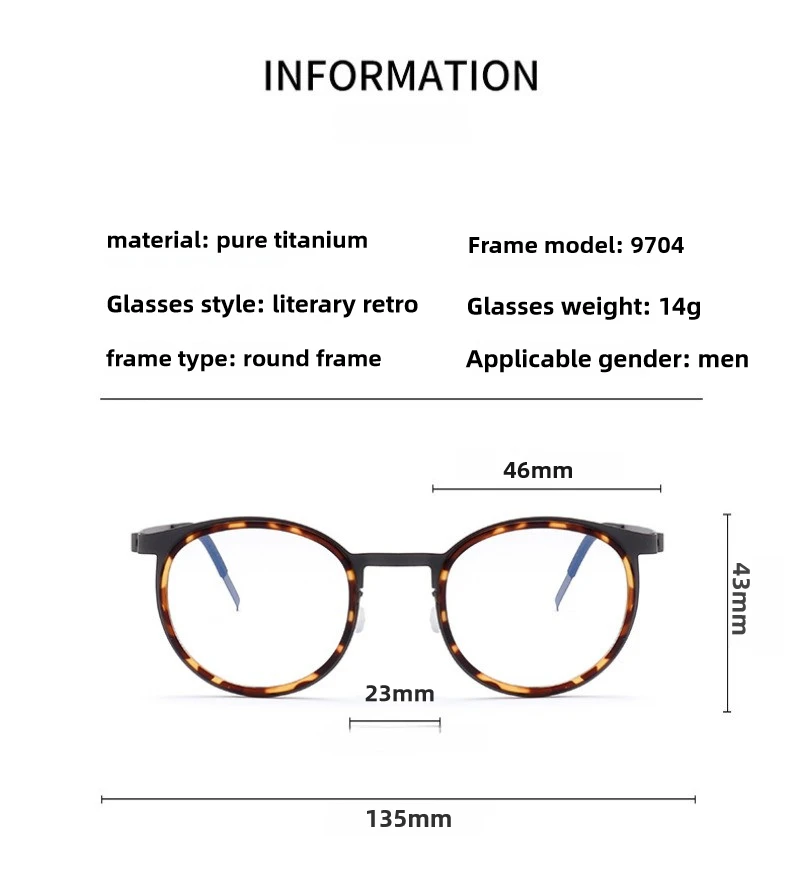 Denmark Brand Pure Titanium Round Screwless Eyewear Men Glasses Frame Retro Anti-Blu Light Eyeglasses IP Men No Screws Spectacle