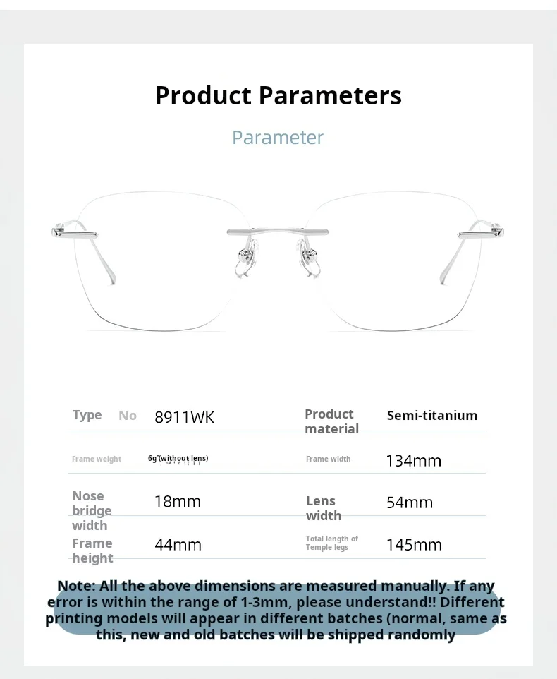 Lzabella Classic Men Pure Titanium Rimless Eyeglasses Frames Myopia Optical Frames Ultralight Prescription Glasses Women's 8911