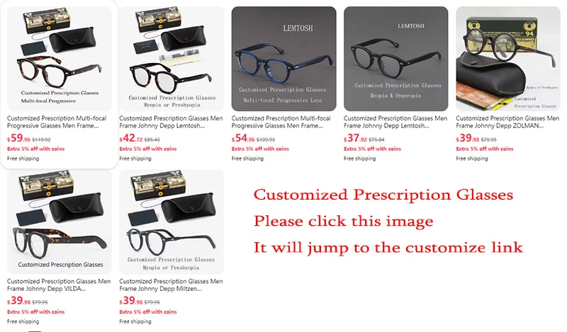 Optical Eyeglasses Frame Men Women Johnny Depp Vintage Glasses Acetate Spectacle Frame For Male Customizable Prescription Lens