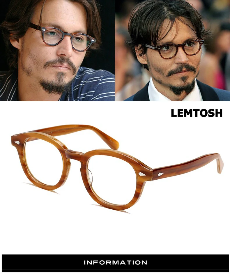 Johnny Depp Reading Glasses Man Lemtosh Readers Eyeglasses Women Brand Vintage Acetate Frame Presbyopic Diopter +1.0 +2.0 +3.0