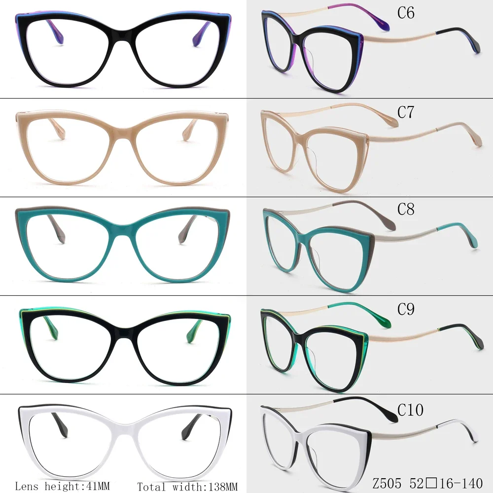 Women Cat Eye Glasses Optical Acetate Eyeglass Frame for Women Retro Eyeglasses Frame Purple Pink Green Red Prescription Eyewear