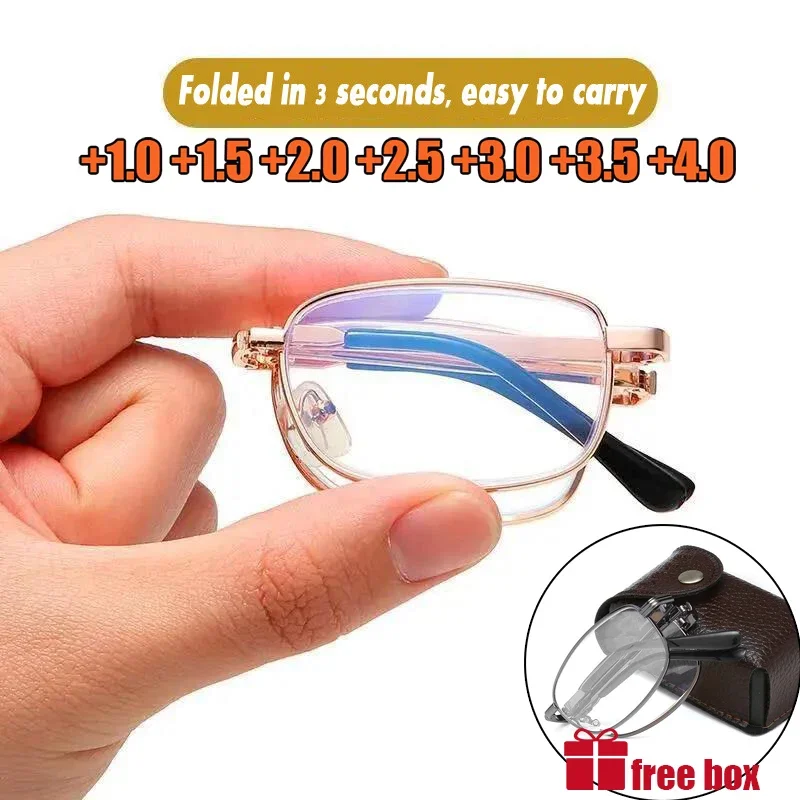 Foldable Reading Glasses Blue Light Blocking Presbyopic Glasses Women Men Anti-Glare Computer Eyeglasses Diopter From +1 To +4.0