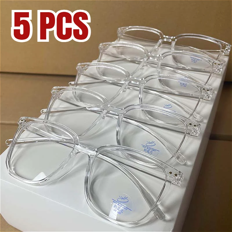 5pcs Oversized Plain Glass Spectacles for Men Women Transparent Square Blue Light Blocking Computer Glasses Fashion Accessories