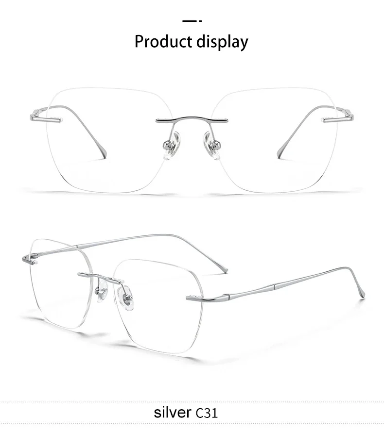 Pure Titanium Glasses Anti Blue Light Men's Eyeglasses Frames Luxury Brands Rimless Glasses Women Pure Titanium  Computer Lenses