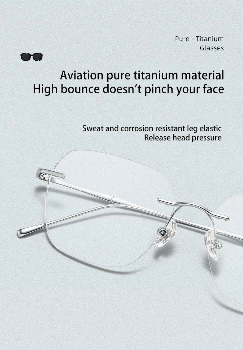 Pure Titanium Glasses Anti Blue Light Men's Eyeglasses Frames Luxury Brands Rimless Glasses Women Pure Titanium  Computer Lenses