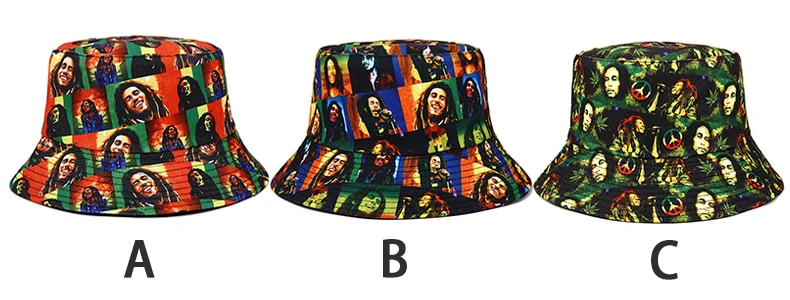 Bocca Bob Marley Printing Bucket Hat Rasta Style Pattern Fisherman Hat Jamaica Double Sides Panama Cap Outdoor Fashion New Style