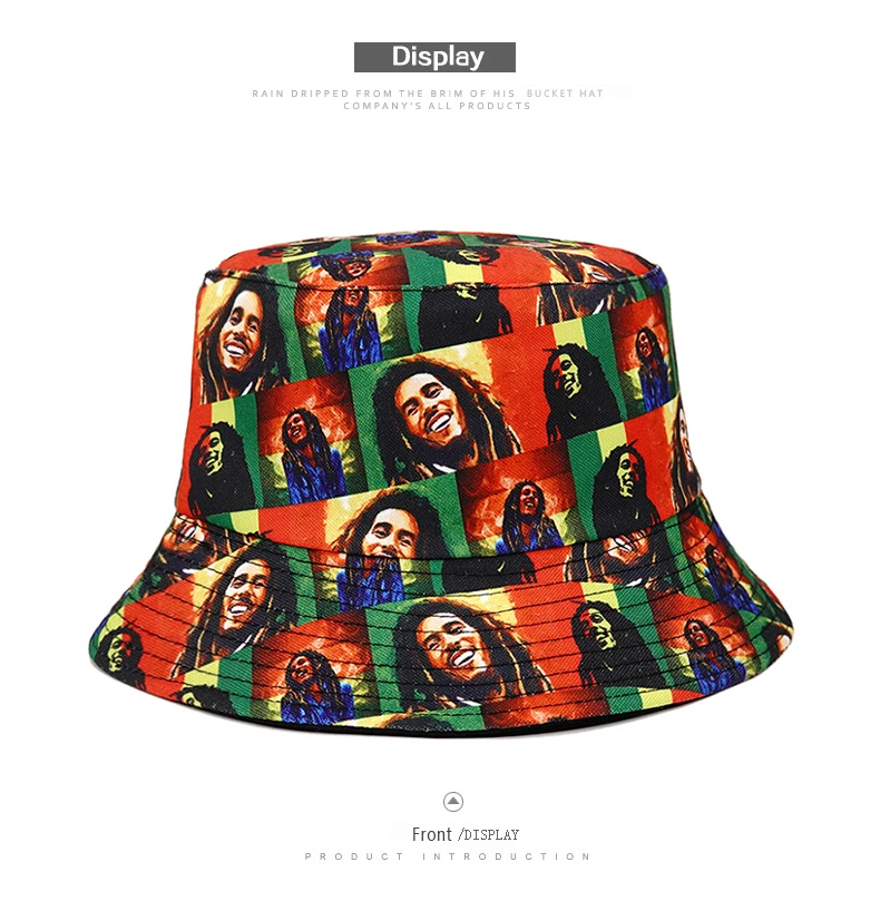 Bocca Bob Marley Printing Bucket Hat Rasta Style Pattern Fisherman Hat Jamaica Double Sides Panama Cap Outdoor Fashion New Style