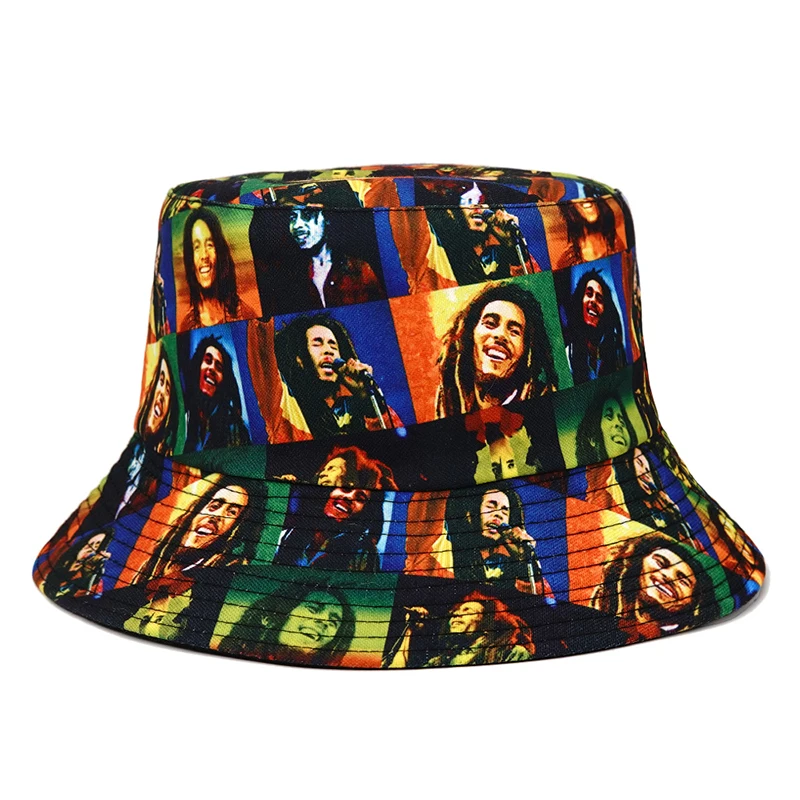 Bocca Bob Marley Printing Bucket Hat Rasta Style Pattern Fisherman Hat Jamaica Double Sides Panama Cap Outdoor Fashion New Style