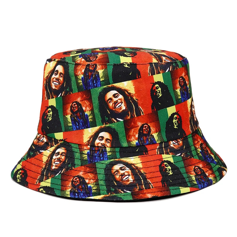 Bocca Bob Marley Printing Bucket Hat Rasta Style Pattern Fisherman Hat Jamaica Double Sides Panama Cap Outdoor Fashion New Style