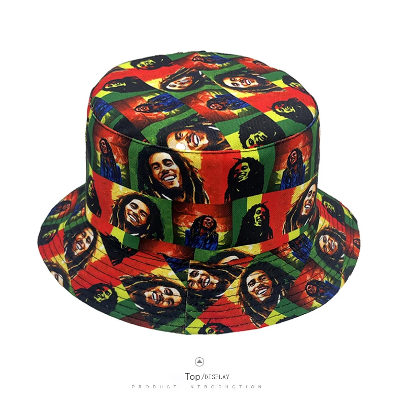 Bocca Bob Marley Printing Bucket Hat Rasta Style Pattern Fisherman Hat Jamaica Double Sides Panama Cap Outdoor Fashion New Style