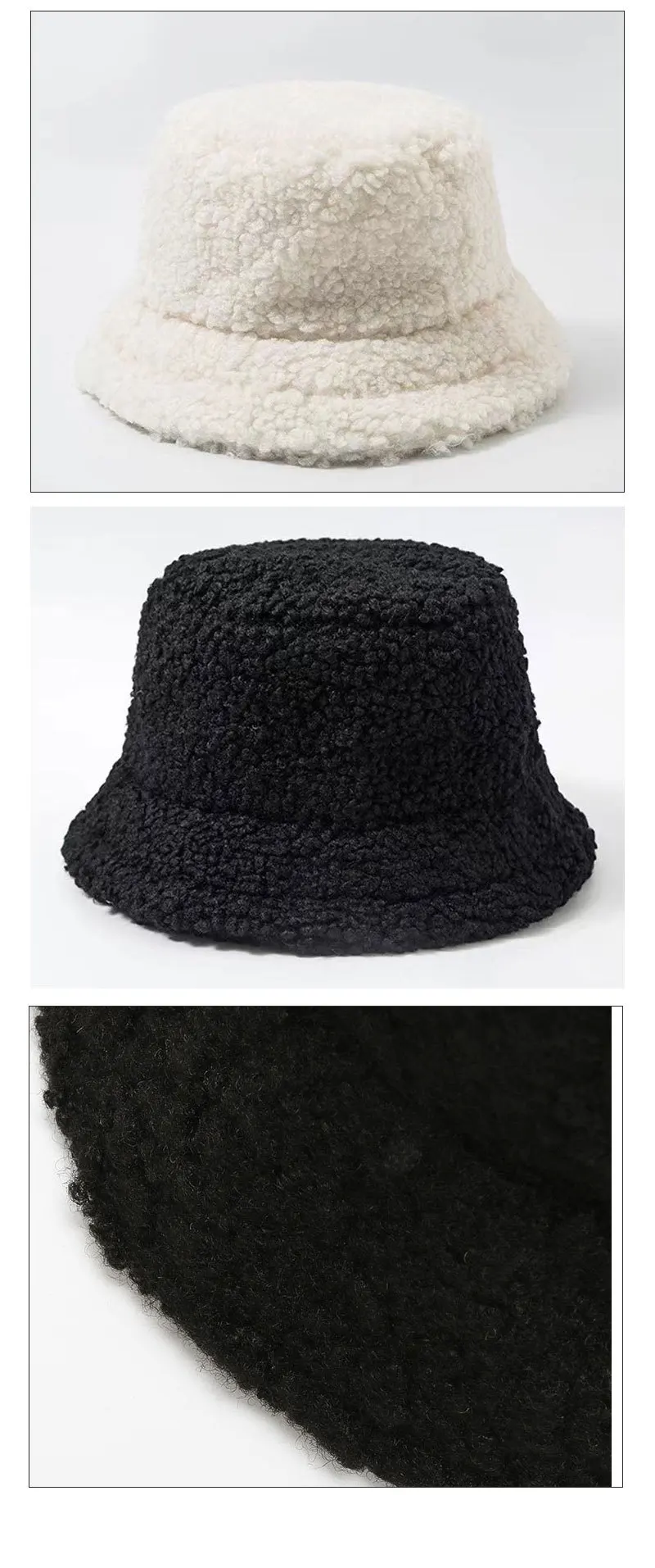 Winter Warm Solid Color Bucket Hat Men and Women Thickened Lamb Wool Simple Solid Color Casual Panama Bob Cap Gorras