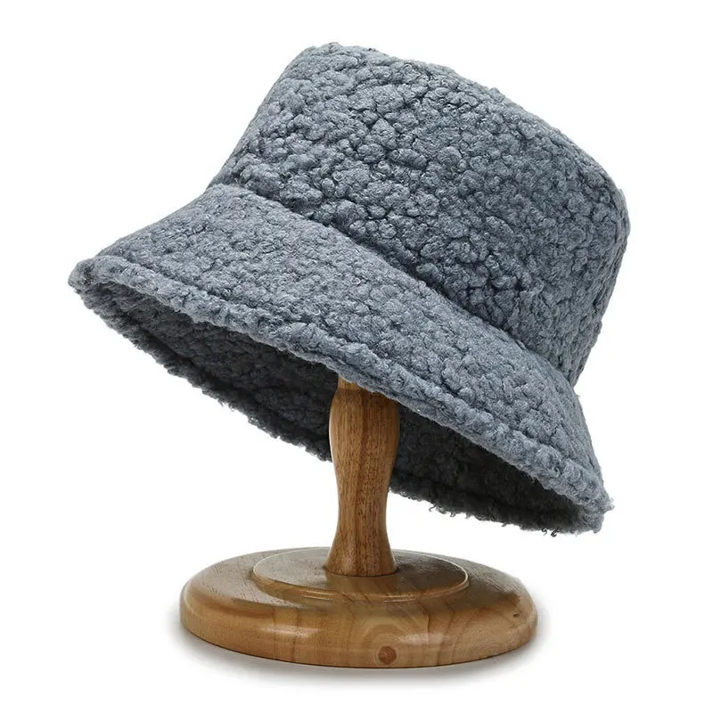 Winter Warm Solid Color Bucket Hat Men and Women Thickened Lamb Wool Simple Solid Color Casual Panama Bob Cap Gorras