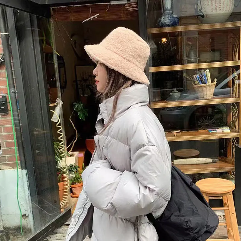 Winter Warm Solid Color Bucket Hat Men and Women Thickened Lamb Wool Simple Solid Color Casual Panama Bob Cap Gorras