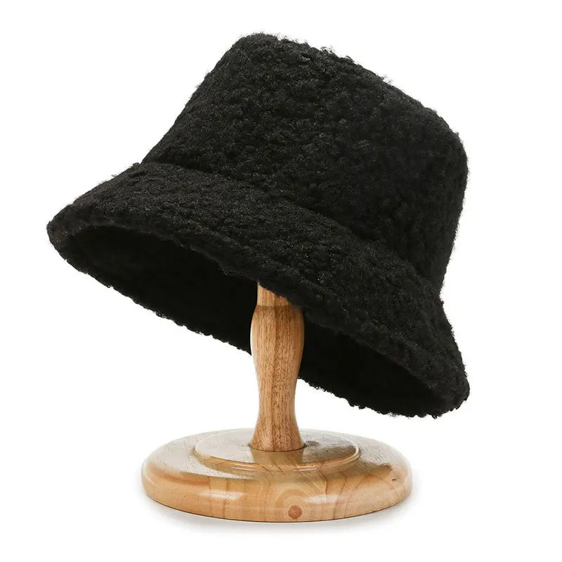 Winter Warm Solid Color Bucket Hat Men and Women Thickened Lamb Wool Simple Solid Color Casual Panama Bob Cap Gorras