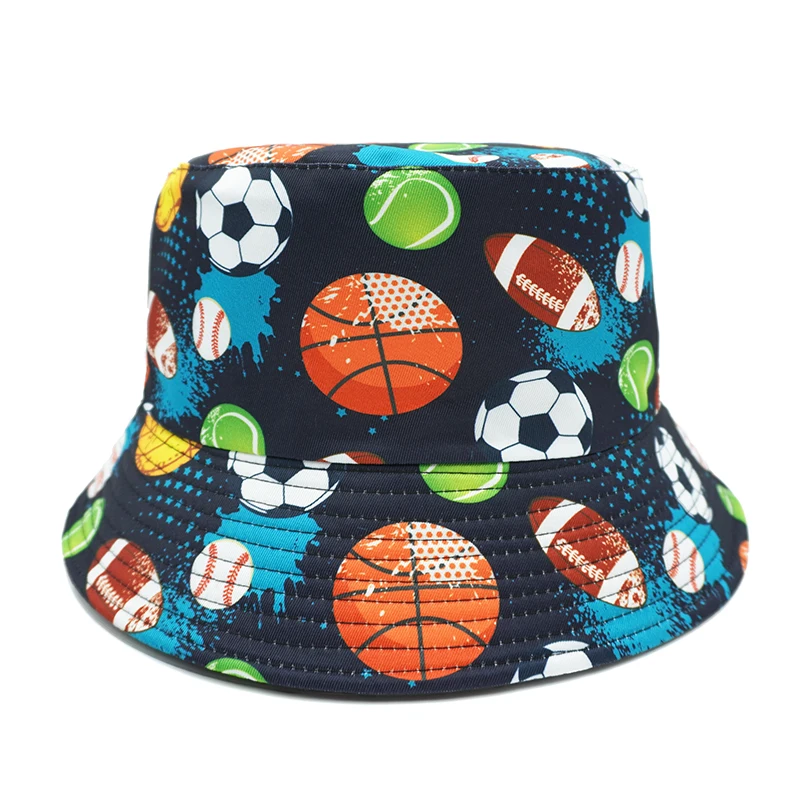 Bocca Cartoon Soccer Football Bucket Hat Rugby Ball Printing Pattern Fisherman Hats Double Sides Panama Cap Summer New Style