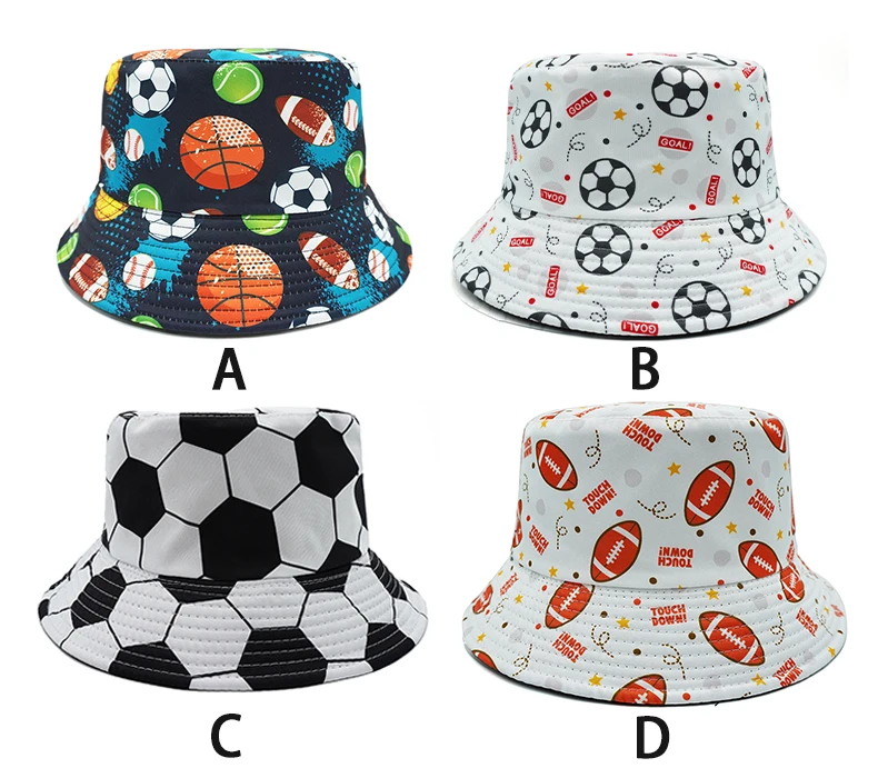 Bocca Cartoon Soccer Football Bucket Hat Rugby Ball Printing Pattern Fisherman Hats Double Sides Panama Cap Summer New Style