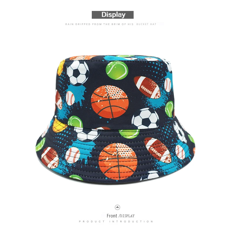 Bocca Cartoon Soccer Football Bucket Hat Rugby Ball Printing Pattern Fisherman Hats Double Sides Panama Cap Summer New Style