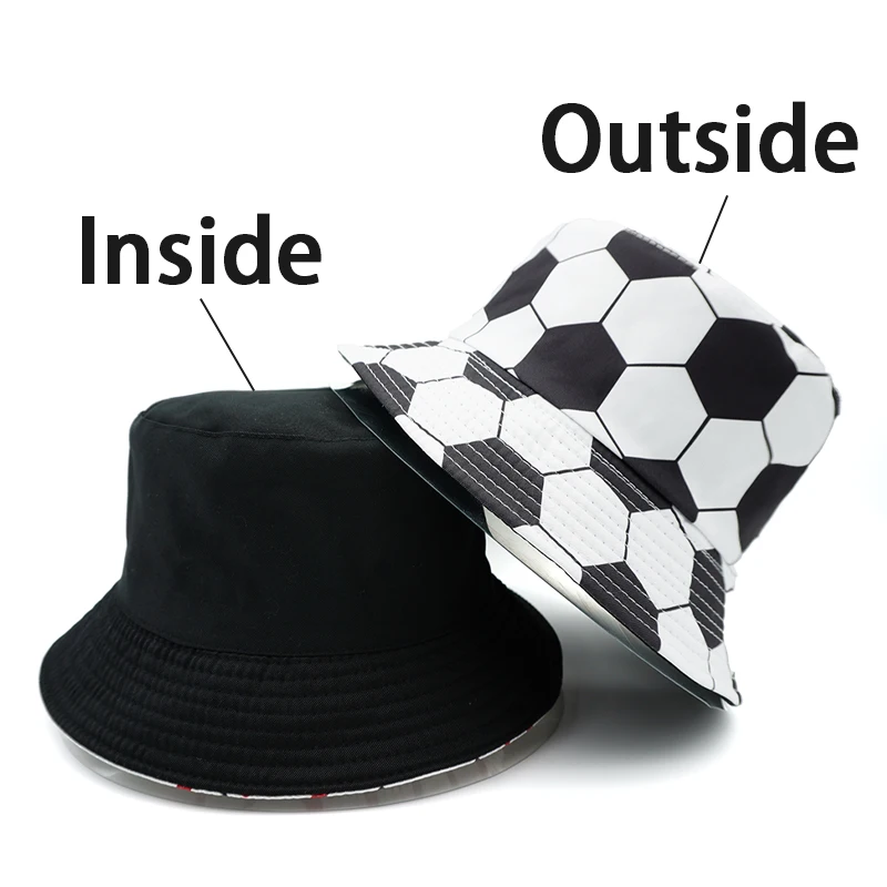 Bocca Cartoon Soccer Football Bucket Hat Rugby Ball Printing Pattern Fisherman Hats Double Sides Panama Cap Summer New Style