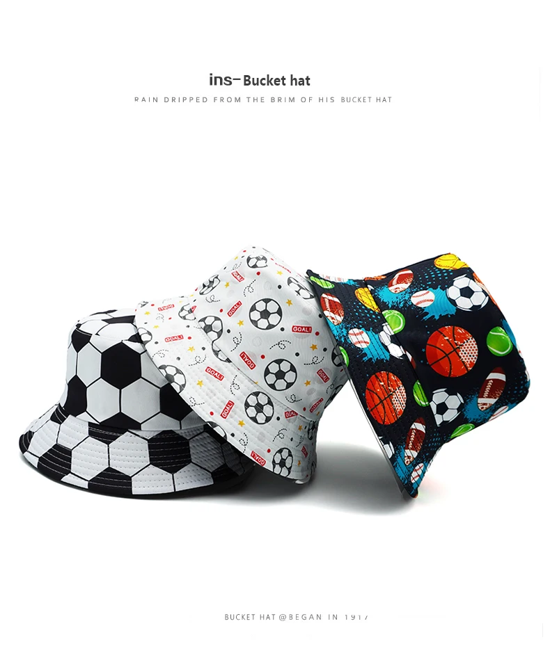 Bocca Cartoon Soccer Football Bucket Hat Rugby Ball Printing Pattern Fisherman Hats Double Sides Panama Cap Summer New Style