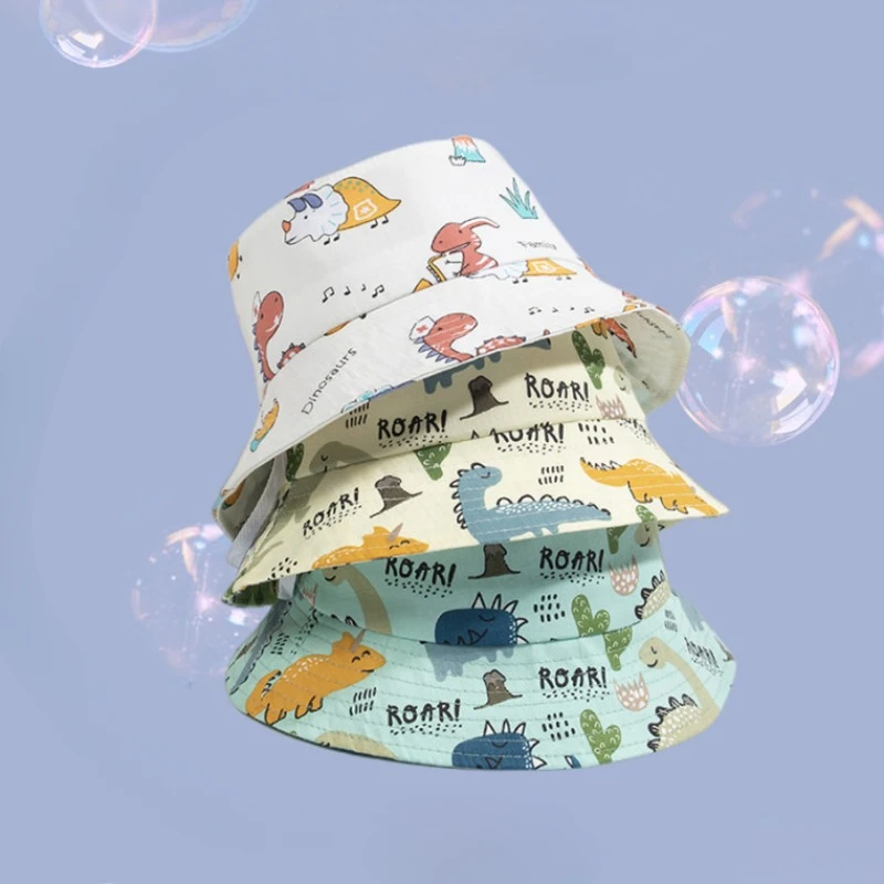 1-5 Years Cartoon Printing Baby Bucket Hat Cotton Breathable Kids Fisherman Hat Infant Toddle Sun Hat with Drawstring Baby Cap