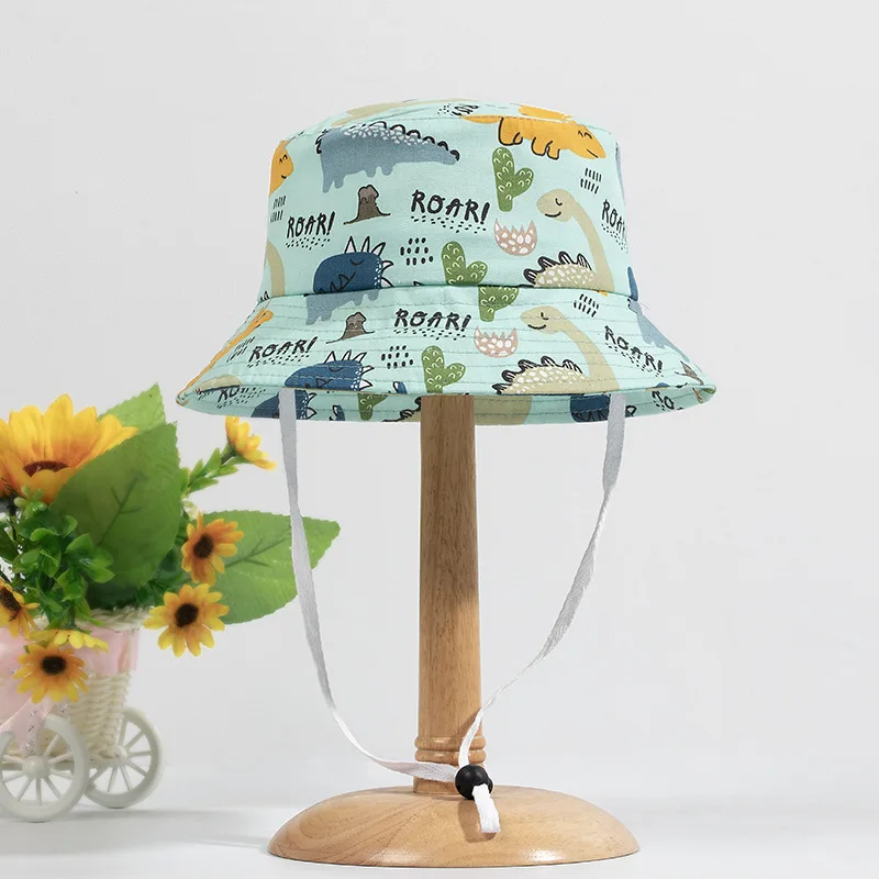 1-5 Years Cartoon Printing Baby Bucket Hat Cotton Breathable Kids Fisherman Hat Infant Toddle Sun Hat with Drawstring Baby Cap