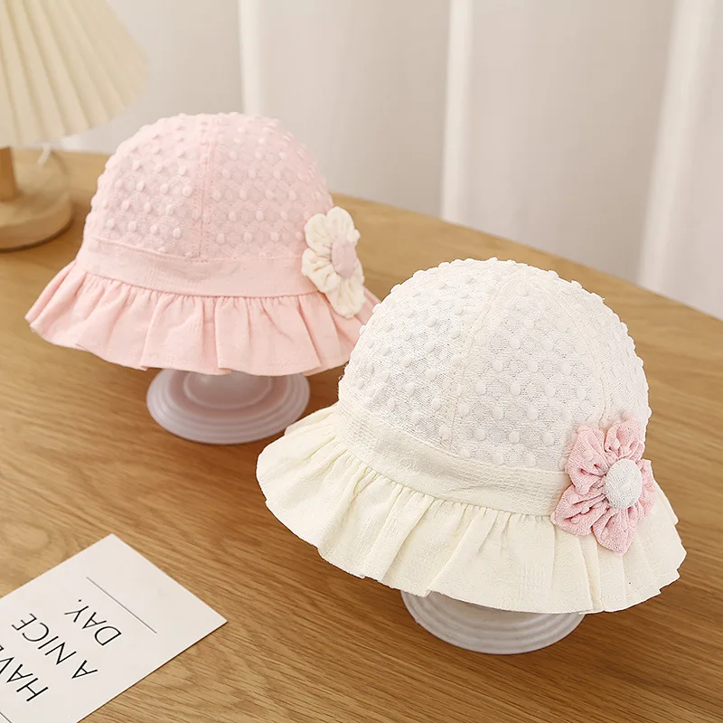 Lace Ruffle Baby Bucket Flower Princess Girl Sunscreen Fisherman Cap Summer Thin Cotton Newborn UV Protection Sun Hat 3-18M 모자