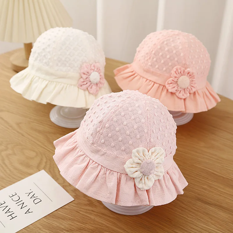 Lace Ruffle Baby Bucket Flower Princess Girl Sunscreen Fisherman Cap Summer Thin Cotton Newborn UV Protection Sun Hat 3-18M 모자