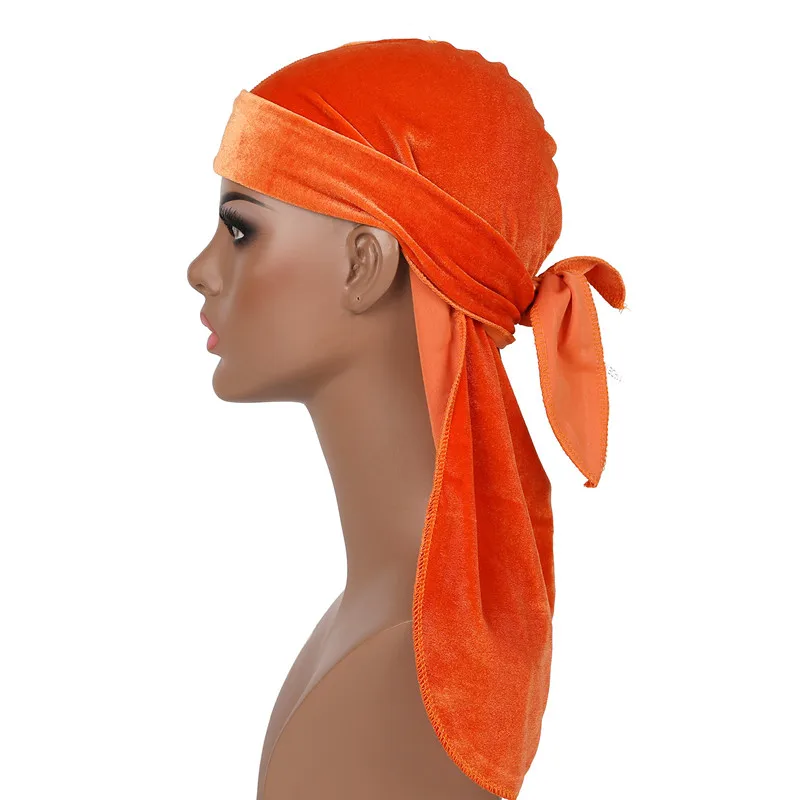 New Unisex Long Tail Velvet Breathable Durag Doo Rag Pirate Turban Hat hairband Bandanas Headwear Headwrap