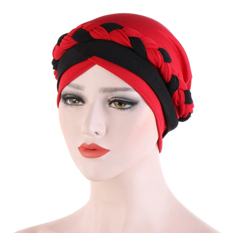 Muslim Women Silk Braid Cross Turban Hat Headscarf Chemo Beanies Cap Hijab Bandanas Headwear Hair Head Wrap Hair Accessories