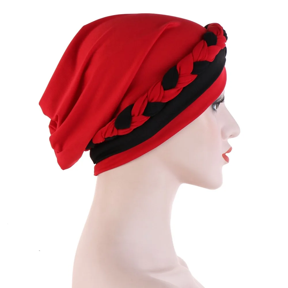 Muslim Women Silk Braid Cross Turban Hat Headscarf Chemo Beanies Cap Hijab Bandanas Headwear Hair Head Wrap Hair Accessories