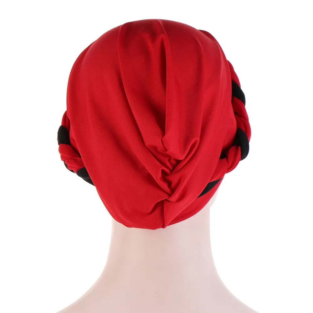 Muslim Women Silk Braid Cross Turban Hat Headscarf Chemo Beanies Cap Hijab Bandanas Headwear Hair Head Wrap Hair Accessories