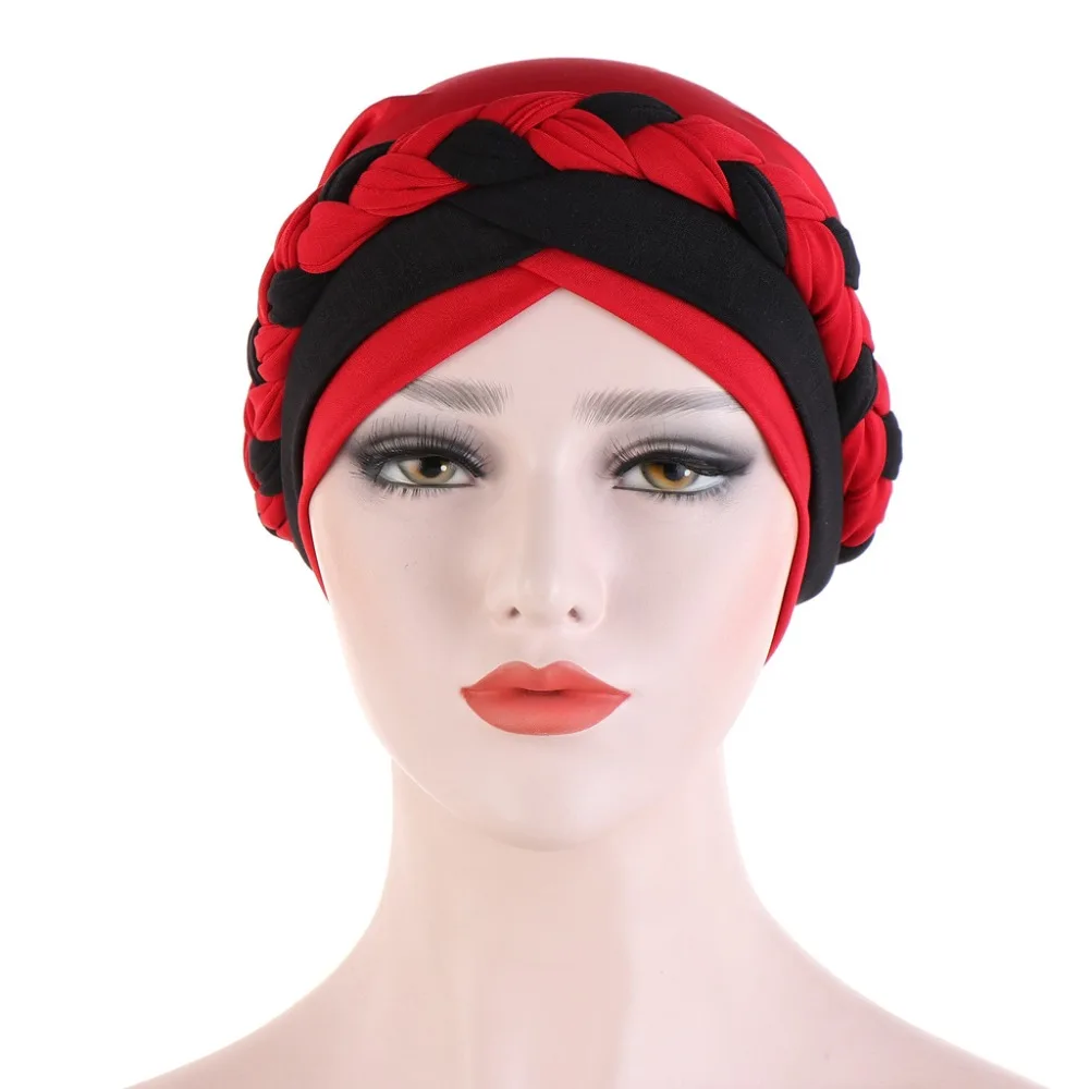 Muslim Women Silk Braid Cross Turban Hat Headscarf Chemo Beanies Cap Hijab Bandanas Headwear Hair Head Wrap Hair Accessories