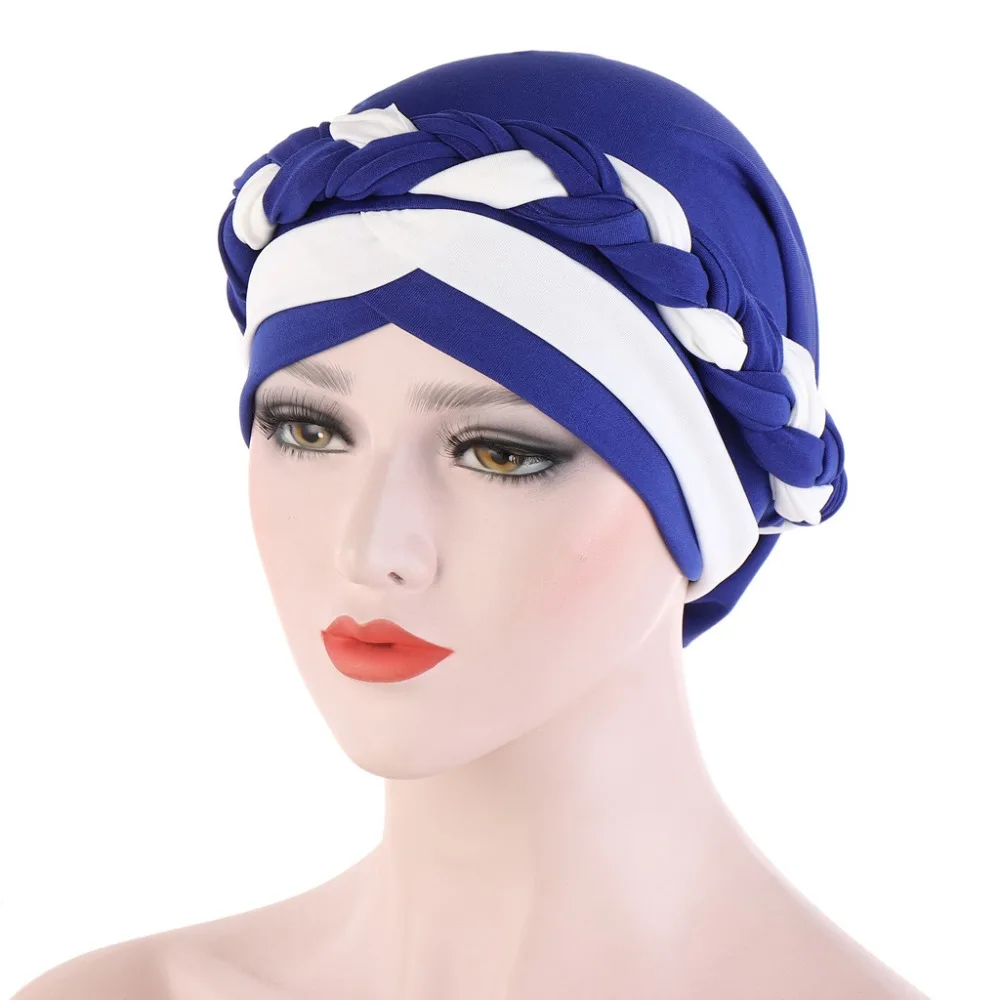 Muslim Women Silk Braid Cross Turban Hat Headscarf Chemo Beanies Cap Hijab Bandanas Headwear Hair Head Wrap Hair Accessories