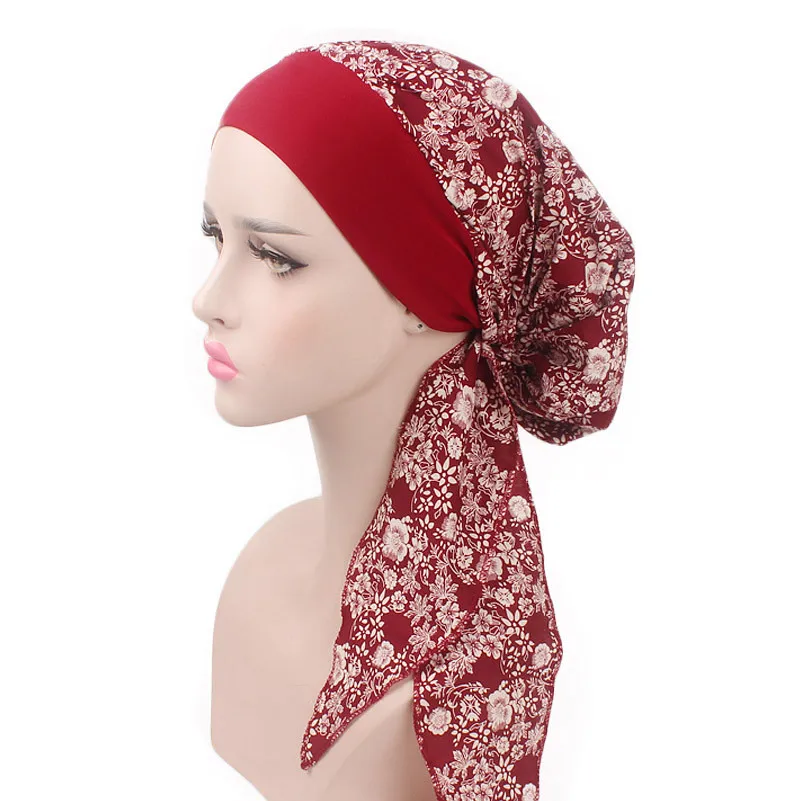 Muslim Women Cotton Turban Hat Scarves Pre-Tied Cancer Chemo Chemotherapy Bandana Headwear Headwrap Hair Loss Accessories