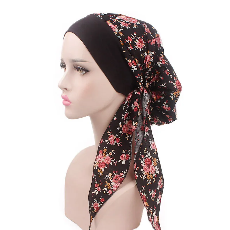 Muslim Women Cotton Turban Hat Scarves Pre-Tied Cancer Chemo Chemotherapy Bandana Headwear Headwrap Hair Loss Accessories