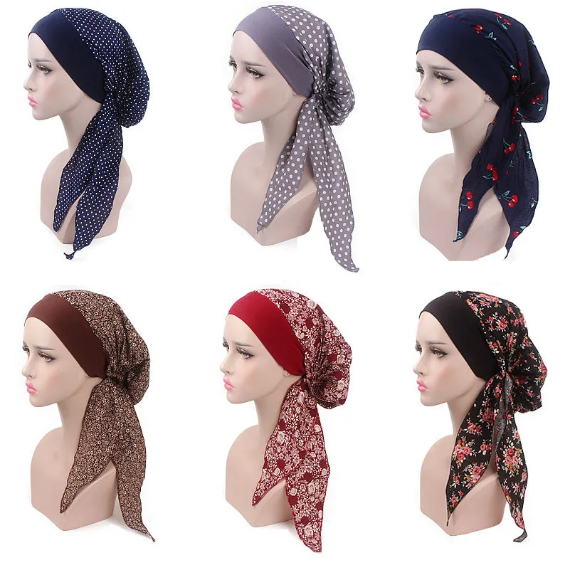 Muslim Women Cotton Turban Hat Scarves Pre-Tied Cancer Chemo Chemotherapy Bandana Headwear Headwrap Hair Loss Accessories