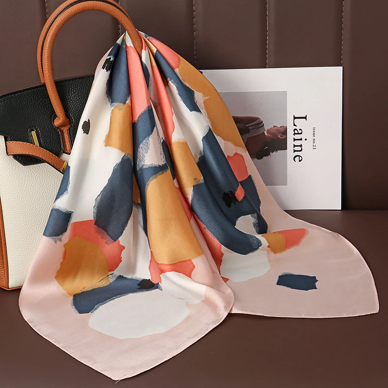 70x70cm 2023 Fashion Luxury Women Satin Silk Shawl Square Scarf Tie Wraps Neckerchief Scarves Lady Headband Bandana Foulard