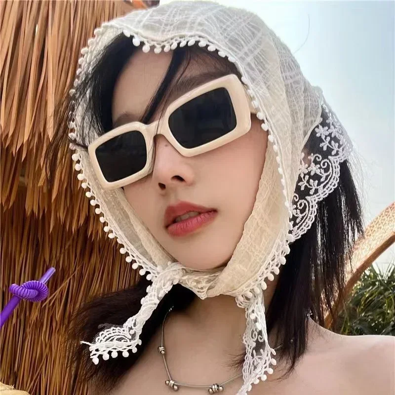 Korean Ins Lace Hair Scarf For Women Retro Triangle Hair Band Strap Hair Bag Headscarf Hat French Pastoral Style Travel Headband