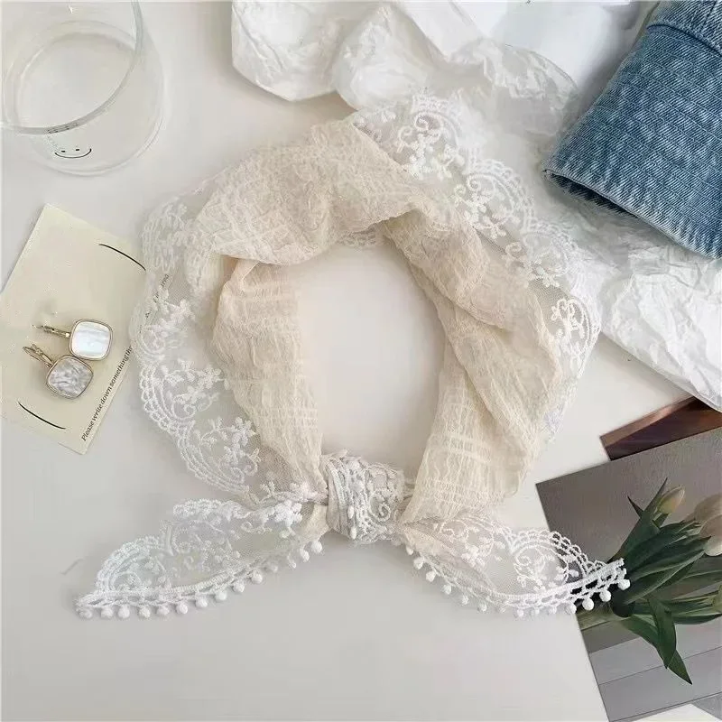 Korean Ins Lace Hair Scarf For Women Retro Triangle Hair Band Strap Hair Bag Headscarf Hat French Pastoral Style Travel Headband