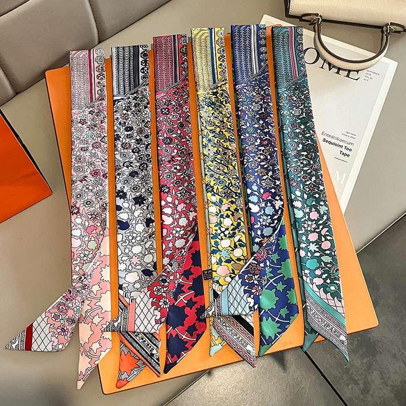 2025 New Fashion Pinrt Bag Scarf Luxury Brand Design Womens Silk Scarf Head Scarf Headwear Long Skinny Scarves Bag Accessories