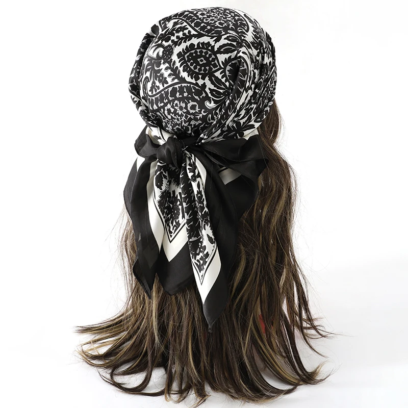 Luxury Square Silk Hair Scarf Women Neck Muffler Hijab Lady Shawls Handkerchief Print Female ScarvesHead Bandana Bufanda